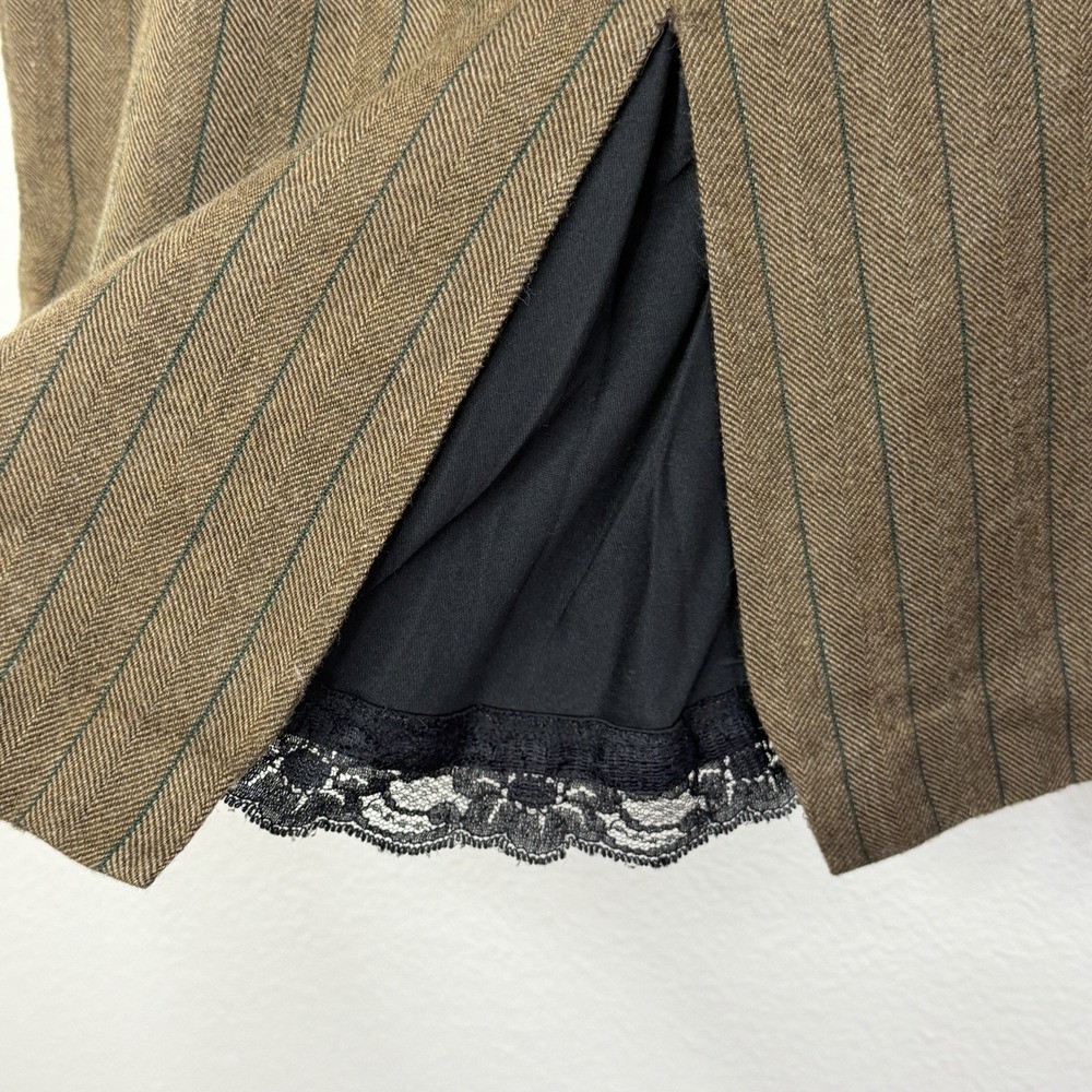 Harvé Bernard Brown Wool Pinstripe‎ Skirt Above Knee High Rise Classic - Picture 10 of 14